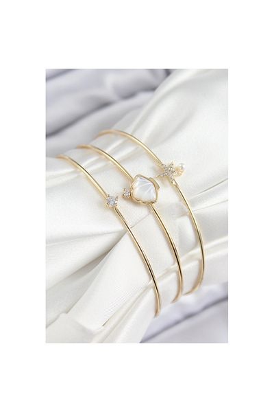 Skygo Brass Zircon Stone Oyster and Starfish Model Gold Color Vip 3-Piece Women's Bracelet - Tj-Bb7335