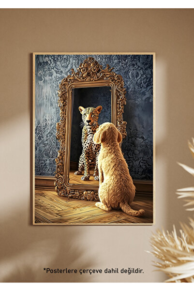 One Little Happiness Αφίσα DOG MIRROR Αισθητική αφίσα τοίχου , Αφίσα χωρίς πλ...