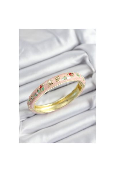 Skygo Mineli Brass Pink Flower Motif Gold Color Women's Handcuffs - Tj-Bb7375