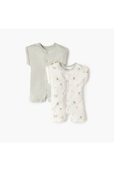 Juniors طقم رومبر مطبوع بأكمام قصيرة وأزرار كبس للإغلاق - قطعتان