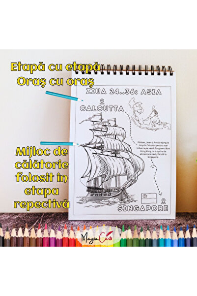 Magia Cartii Ocolul pamantului in 80 de zile de Jules Verne, Carte de colorat, A4, MAGIA CARTII, seria Opin Puk