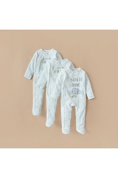 Juniors Embroidered Closed Feet Sleepsuit with Applique Detail - Set of 3