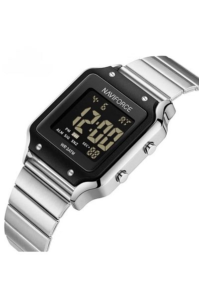 Naviforce Classic Digital Watch for Men and Women Stylish Square Stainless Steel Wristwatch with LED Display