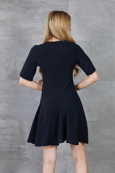 NEW LAVİVA Women's Black Short Sleeve Etegi Flounced Crepe Cup Dress 700-3752