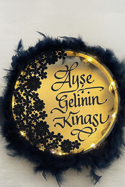 Evsay İsimli Ledli Gelin Tefi 3Boyut Taşlı Tüylü, Düğün Kına Nedime Bride Parti Defi Çalgılı Alet Zilli