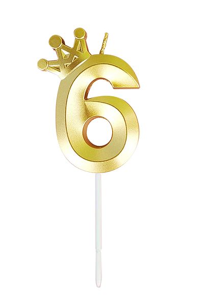 L&Wen Number Birthday Candles, Number 6 Cake Candles for Birthday, Wedding (1Pc, Gold)