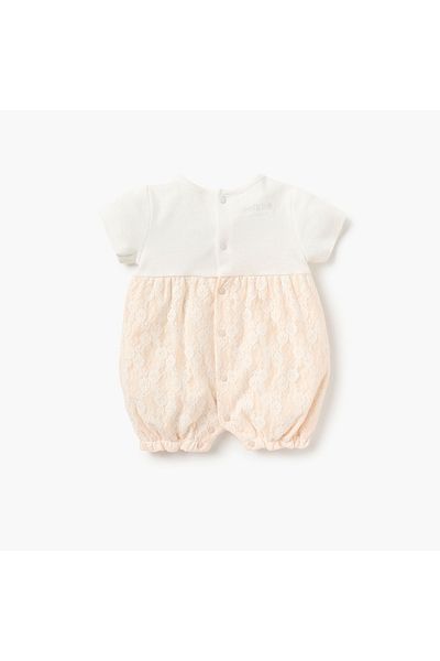 giggles Textured Romper with Short Sleeves and Button Closure