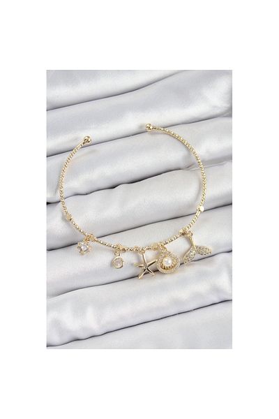 Skygo Brass Zircon Stone Oyster and Starfish Model Gold Color Charm Bracelet - Tj-Bb7358