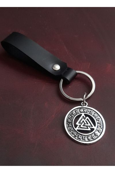 BSN Store Valknut Figure Genuine Leather Keychain Gift Keychain