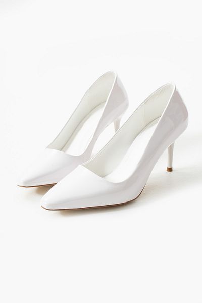 Güllü Shoes White Patent Leather Gold Detailed Pointed Toe Thin Heeled Women's Stiletto |   Stylish Night and Office Shoes
