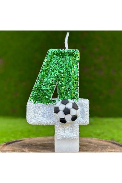 L&Wen 7 cm White Green Number 4 Football Cake Candles for Birthday, Weddings, Theme Party Celebration