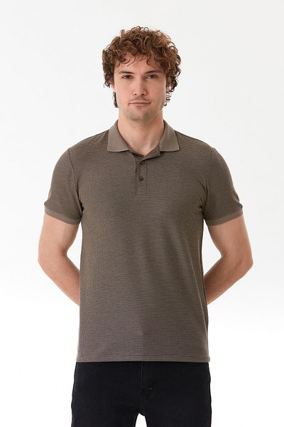 Fulla Moda Μπλουζάκι με γιακά πόλο με λεπτή εφαρμογή από ύφασμα βάφλα