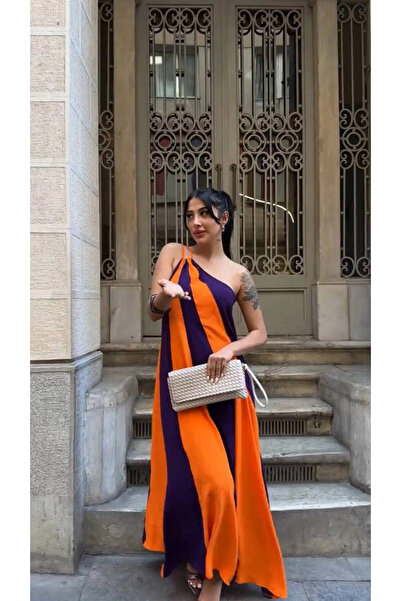 hazelin Rochie de damă portocaliu violet cu blocuri de umăr HZL25S-DSB107651