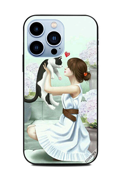 Covernex غطاء حماية لهاتف Apple iPhone 13 Pro فتاة جميلة تحب قطتها الصغيرة