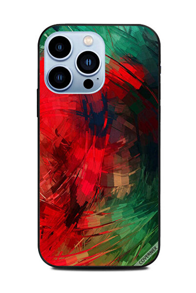 Covernex غطاء حماية لهاتف Apple iPhone 13 Pro بخطوط ريشية باللونين الأحمر وال...