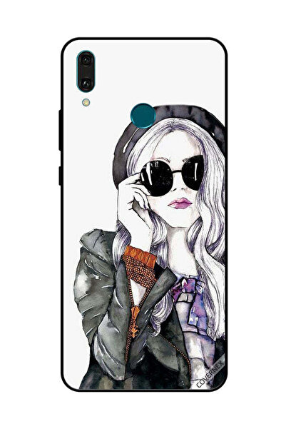 Covernex غطاء حماية لهاتف هواوي Y9 2019 أسود زجاجي أنيق بتصميم فتاة لطيفة