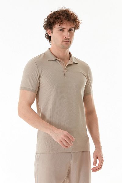 Fulla Moda Geometric Pattern Half Button Polo Neck T-Shirt