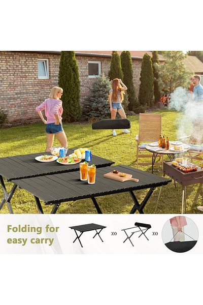 Taimi Foldable Wooden Picni Table with Carry Bag for Indoor/Outdoor Black Color-Size 90L*60W*45H cm