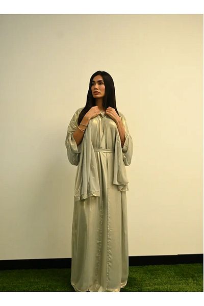 Jameela Gray Shiny Kaftan Open Abaya