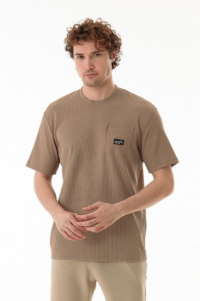 Fulla Moda Βασικό μπλουζάκι Jacquard με τσέπη με λαιμόκοψη
