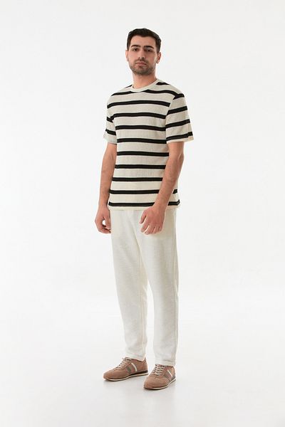 Fulla Moda Striped Openwork Crew Neck Knitwear T-Shirt