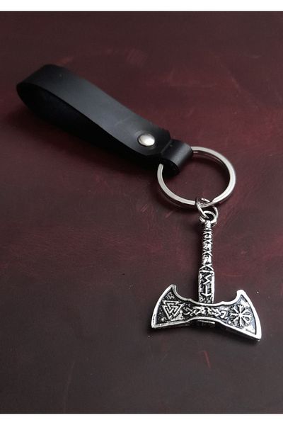 BSN Store Ax Valknut Figure Genuine Leather Keychain Gift Keychain