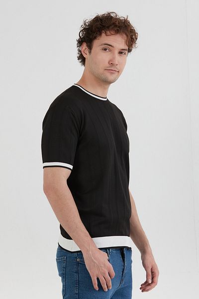 Fulla Moda Πλεκτό μπλουζάκι με ριγέ Crew λαιμόκοψη