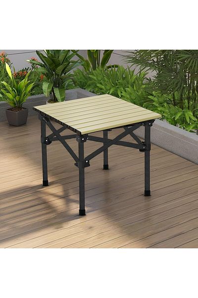 Taimi Folding Camping Table, Portable Aluminum Folding Table Beige Color - Size 60 * 51 * 53cm