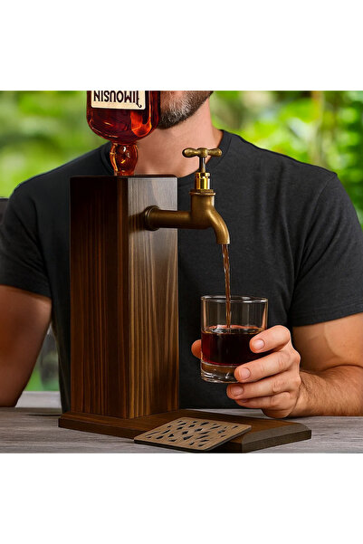 Bk Gift Ahşap Gövdeli Retro Musluklu Alkol İçecek Dağıtıcı | Bar Aksesuarı | Erkeklere Hediye | BabayaHediye