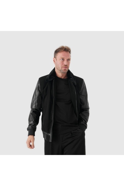 TOGO Siyah Hakiki Deri Erkek Deri Mont [810056]