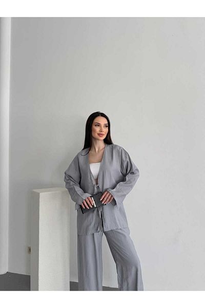 Bubble Set of 2 Cardigan Trousers with Lace Details, Summer Fabric