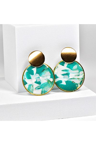 NARRU NARRU handmade earrings, round, turquoise, white and gold, Asha 47