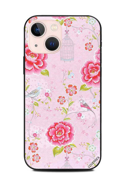 Covernex غطاء حماية لهاتف أبل آيفون 13 ميني - زهور وطيور وردية