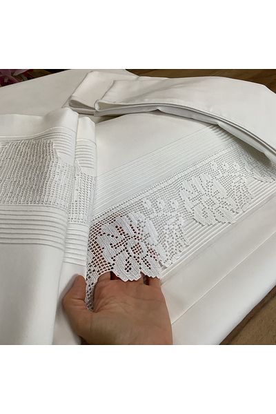 OYA home Hand Lace Cotton Satin Duvet Cover Set -6 Pieces