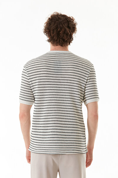 Fulla Moda Çizgili Bisiklet Yaka Triko Örme Tişört