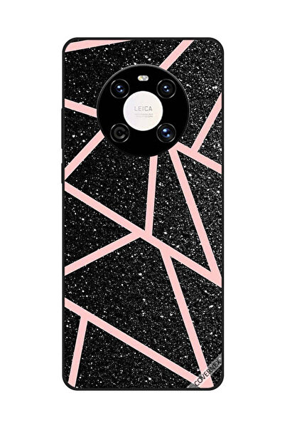 Covernex غطاء حماية لهاتف هواوي ميت 40 - أسود لامع، بنقشة مسارات وردية فاتحة