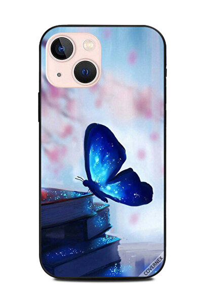Covernex غطاء حماية لهاتف Apple iPhone 13 Mini - فراشة زرقاء داكنة على الكتب
