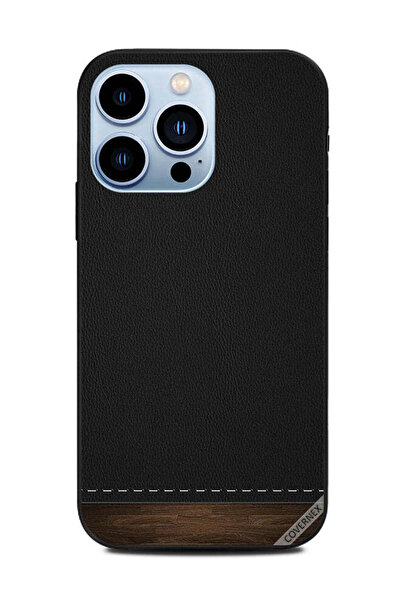 Covernex غطاء حماية لهاتف Apple iPhone 13 Pro مصنوع من الجلد الأسود والخشب في...