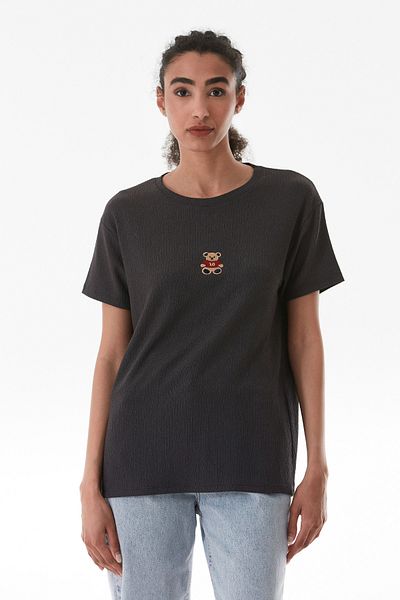 Fulla Moda Tricou oversize din țesătură brodată cu ursuleț de pluș