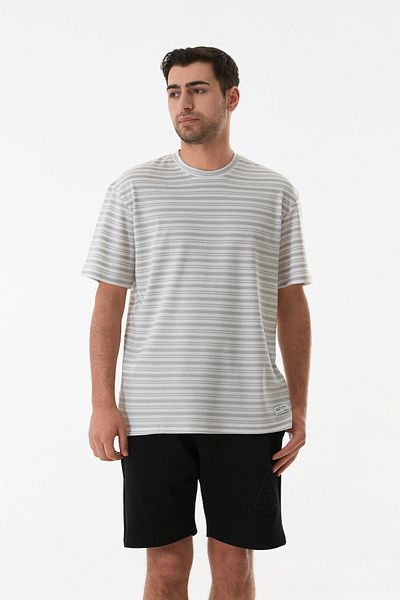 Fulla Moda Μπλουζάκι με ριγέ Jacquard Crew Neck