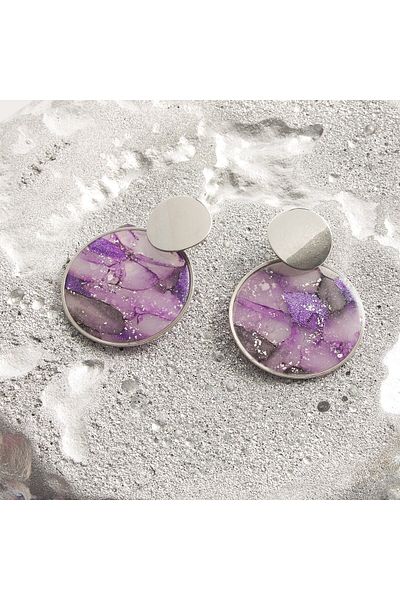 NARRU NARRU handmade earrings, round, purple and silver, Asha 36