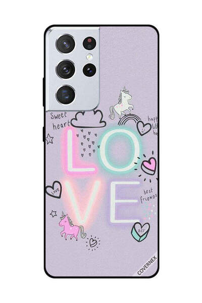 Covernex غطاء حماية لهاتف سامسونج جالاكسي S21 ألترا - قلب حلو، حب، يونيكورن
