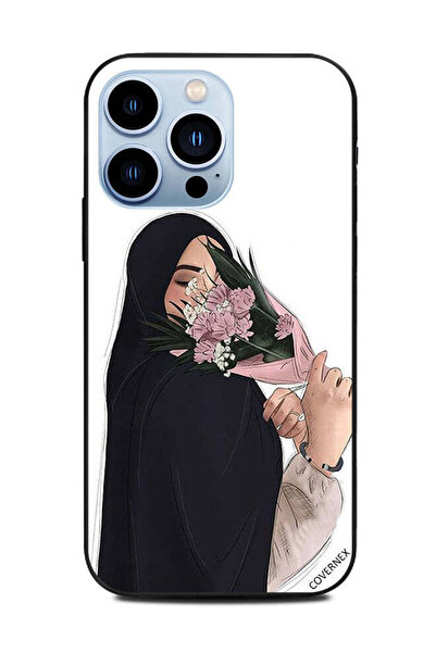 Covernex غطاء حماية لهاتف Apple iPhone 13 Pro وجه فتاة مخفي مع زهور الخوخ
