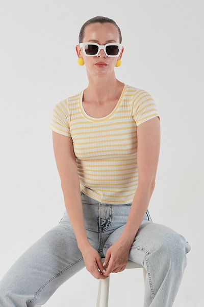 Fulla Moda Striped Crew Neck T-Shirt