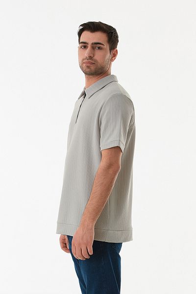 Fulla Moda Μπλουζάκι ζακάρ με μισό φερμουάρ Polo γιακά