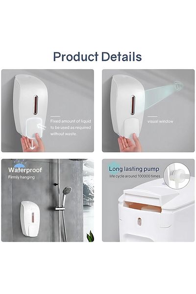 AKC 800ml Wall Mounted Manual Soap Dispenser – ABS Plastic Liquid Hand Soap Dispenser for Bathroom