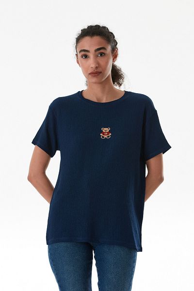 Fulla Moda Tricou oversize din țesătură brodată cu ursuleț de pluș