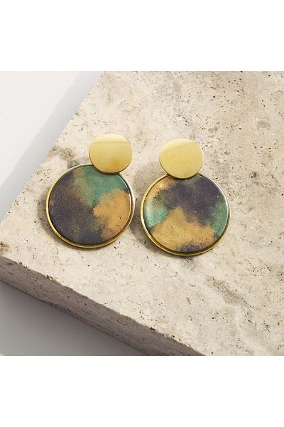 NARRU NARRU earrings handmade, round, navy blue, green, copper, Asha 39