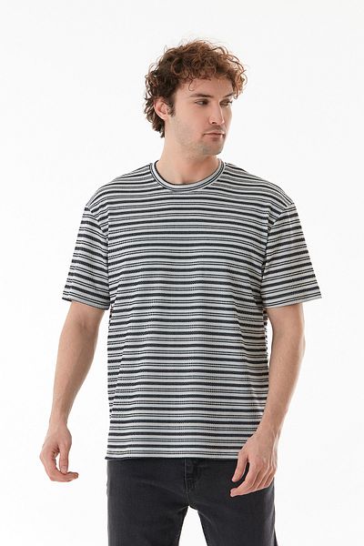 Fulla Moda Μπλουζάκι με ριγέ Jacquard Crew Neck