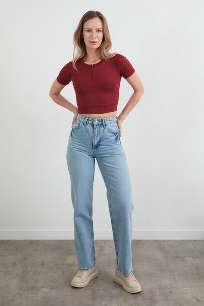 Fulla Moda Tricou de bază din țesătură submersibilă cu jumătate de fermoar
